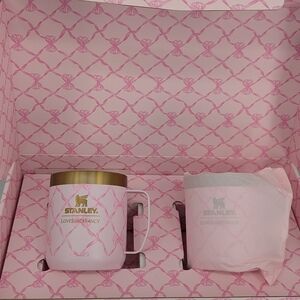 new Stanley LoveShackFancy coffee Camp Mug 12oz Baby Bow Pink gift Set box 2pc